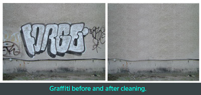 Graffiti before and after cleaning